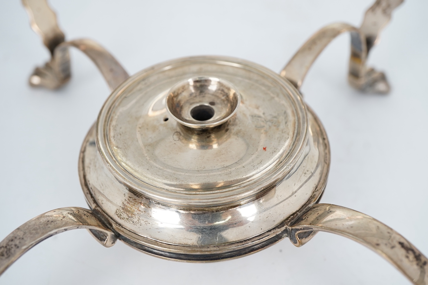 A William IV silver vegetable dish on stand with burner, maker possibly William Eaton